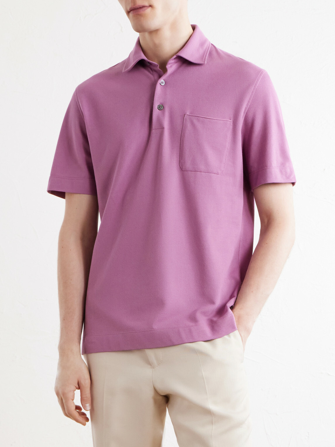 Zegna - Cotton-Jersey Polo Shirt - Pink