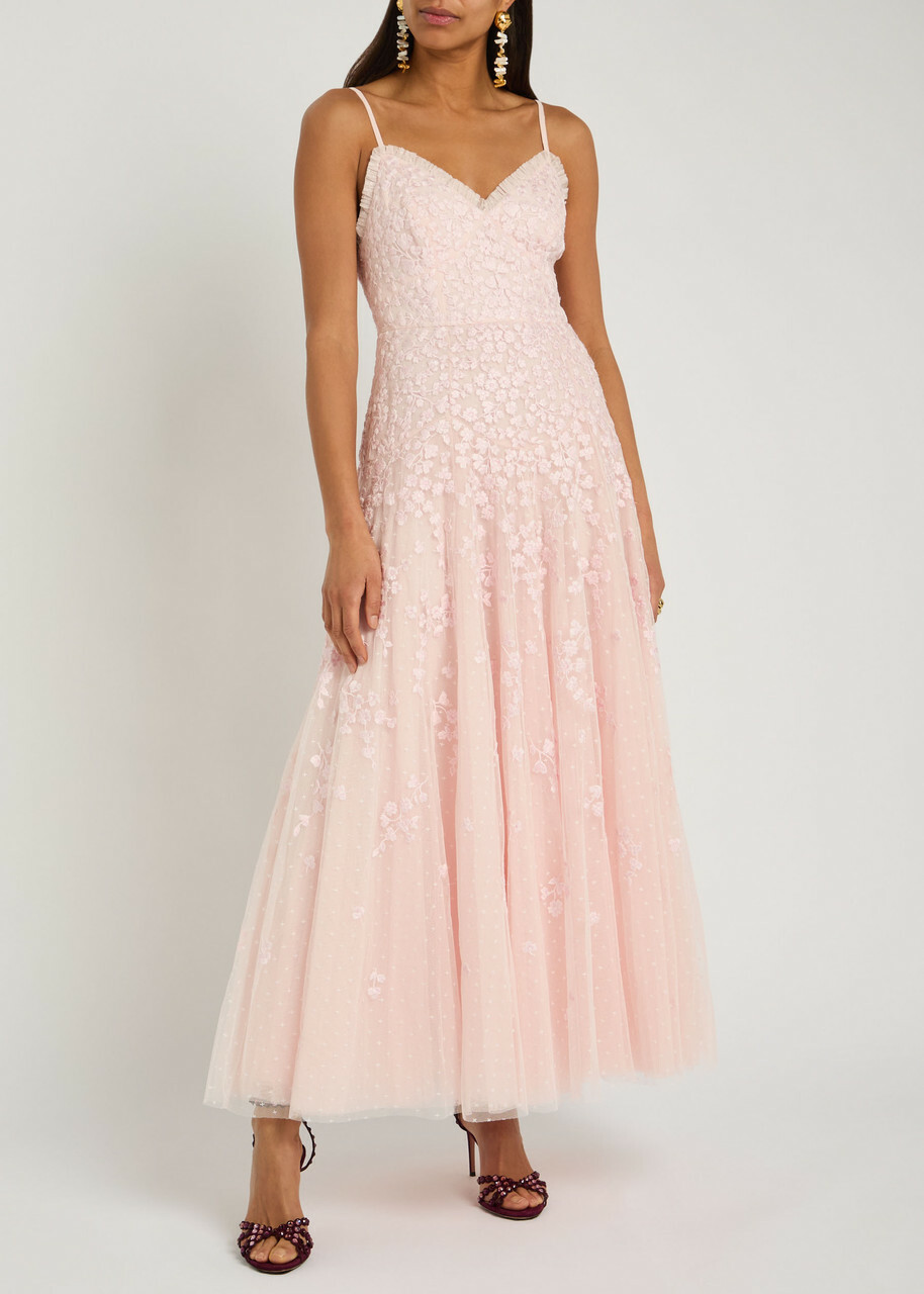 Needle & Thread Scatter Blossom Floral-embroidered Tulle Gown Light Pink