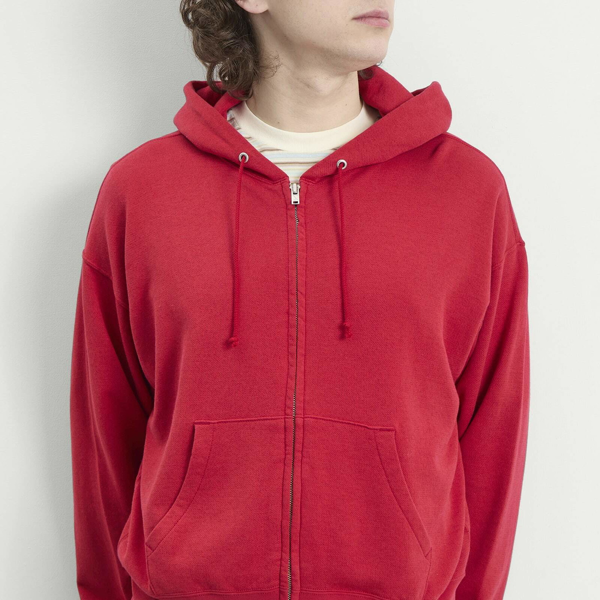 Auralee Men's High Twist Zip Hoodie in Red