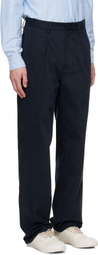 Noah Navy Sanded Twill Pleated Trousers