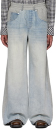 C2H4 Gray & Blue Paneled Sweat Jeans