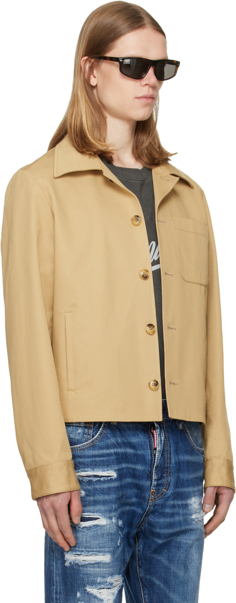AMIRI Beige Script Collar Shirt Jacket