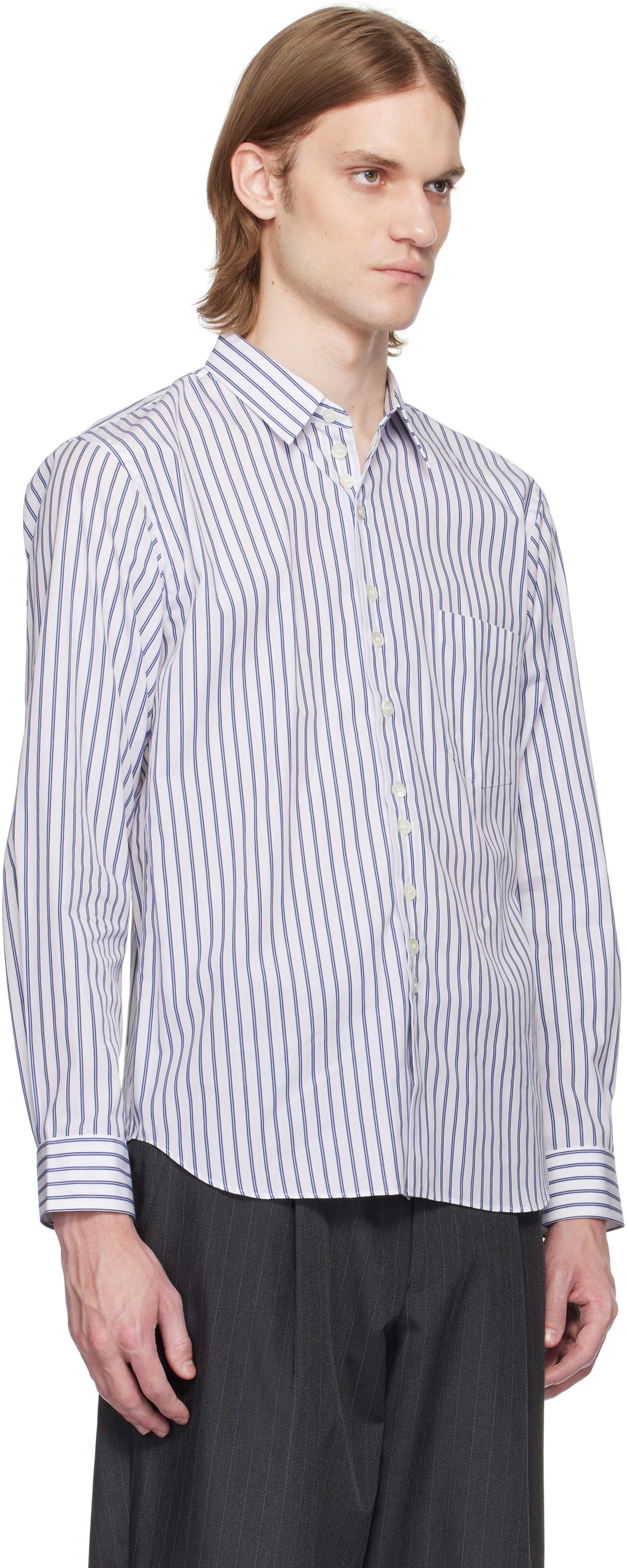 Comme des Garçons Homme Deux White & Navy Striped Shirt