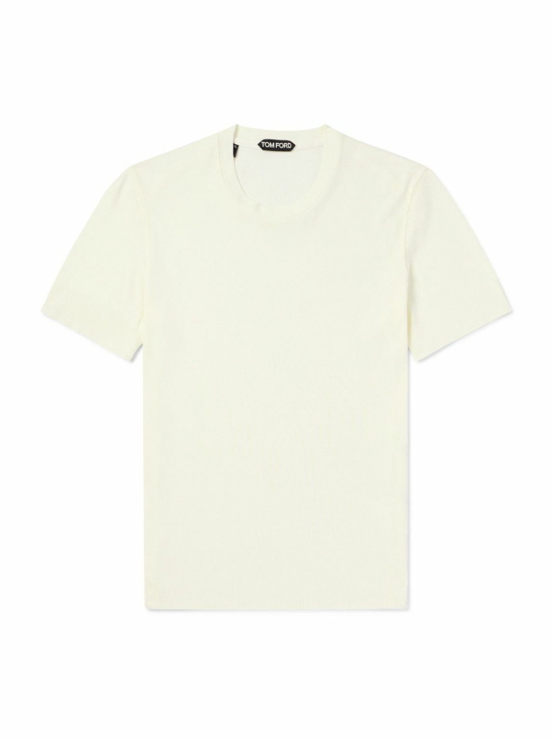 Photo: TOM FORD - Placed Rib Slim-Fit Lyocell and Cotton-Blend T-Shirt - Neutrals