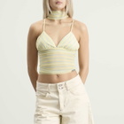 House Of Sunny Women's Striped Mesh Cami Top in Butter