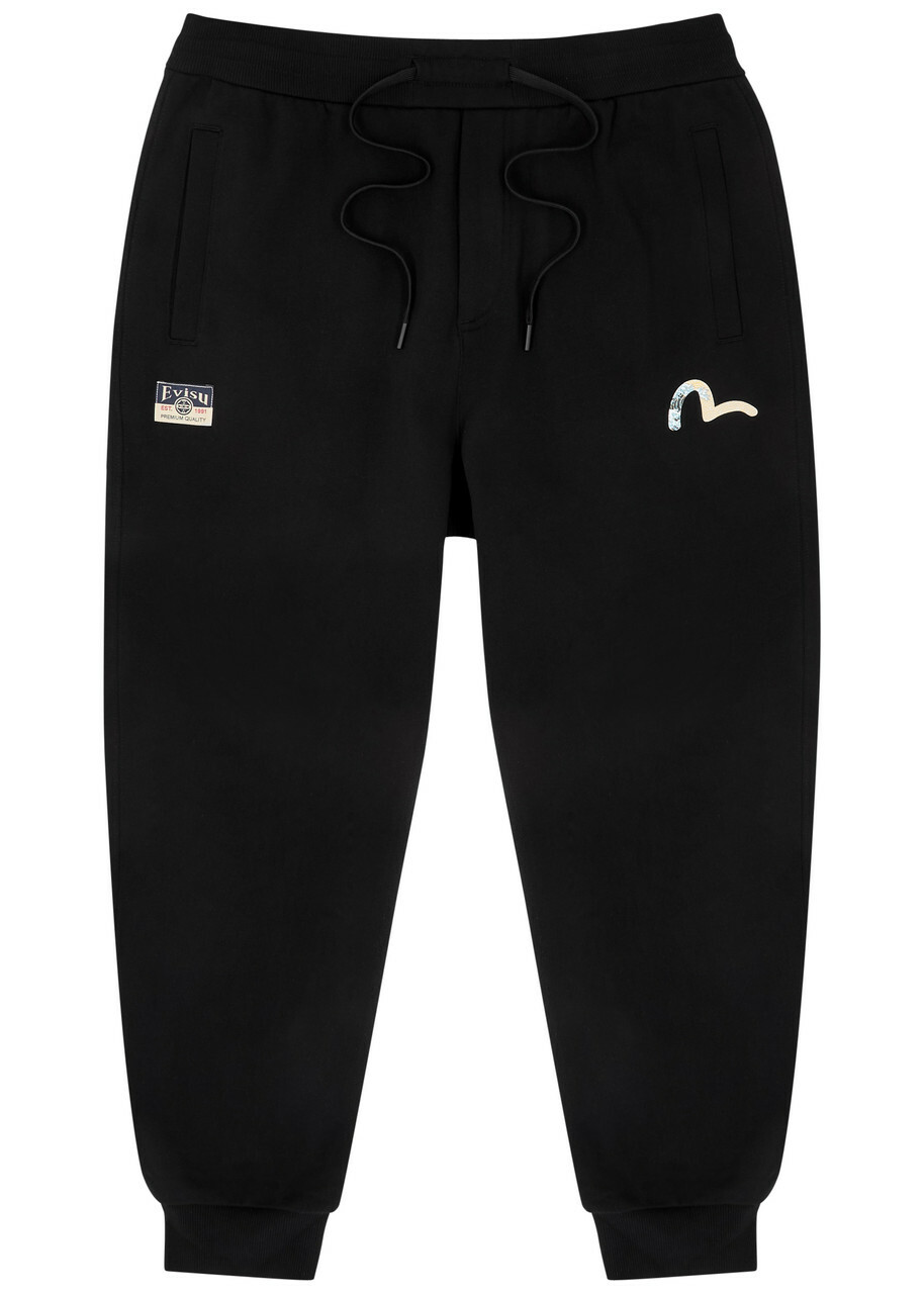 Evisu Kamon and The Great Wave Printed Cotton Sweatpants Black