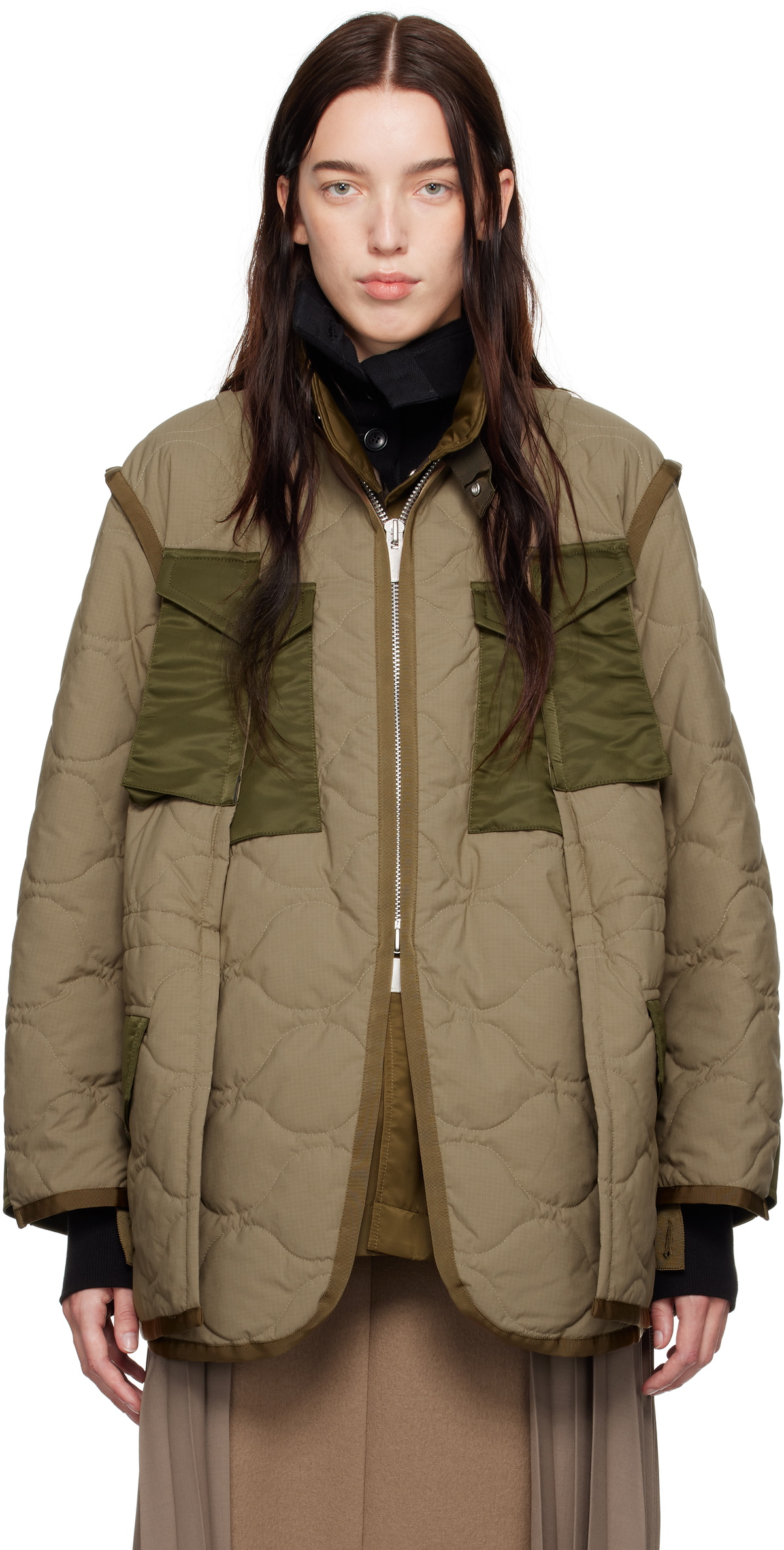 ジャケット・アウター sacai Rip Stop Quilted Coat 24aw sacai Khaki Rip Stop Quilted Coat Sacai