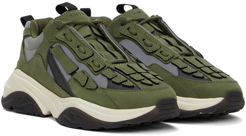 スニーカー AMIRI Men Sneakers Green AMFOSR1160 OLIVE AMIRI Green & Black Bone Runner Low-Top Sneakers Amiri