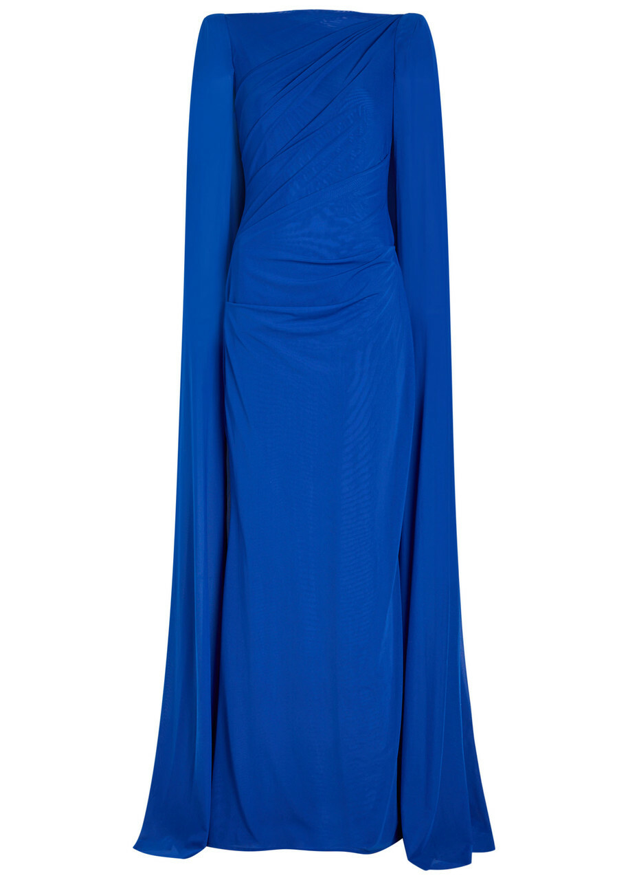Talbot Runhof Cape-effect Draped Stretch-tulle Gown Blue