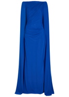 Talbot Runhof Cape-effect Draped Stretch-tulle Gown Blue