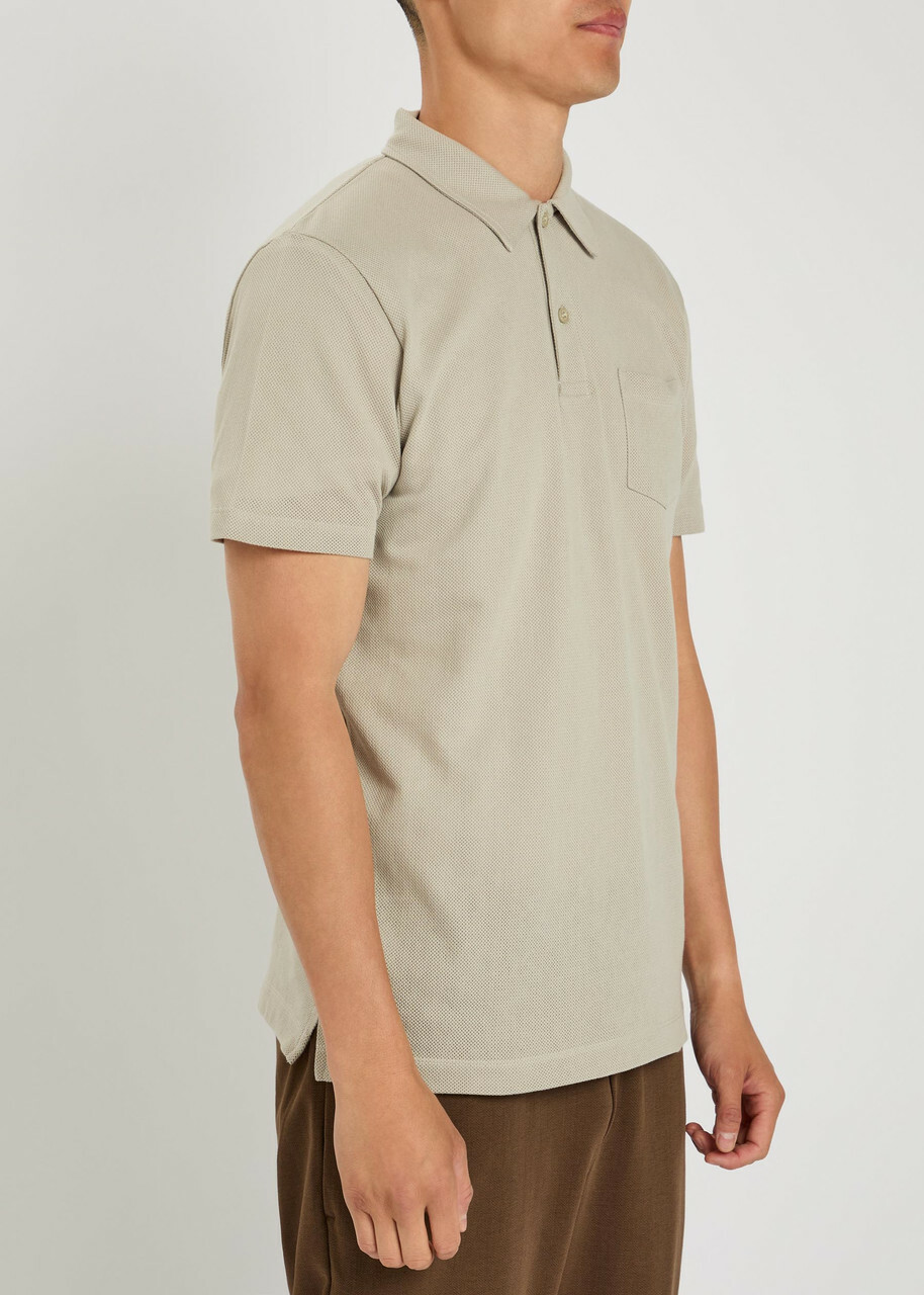 Sunspel Cotton-mesh Polo Shirt Light Grey