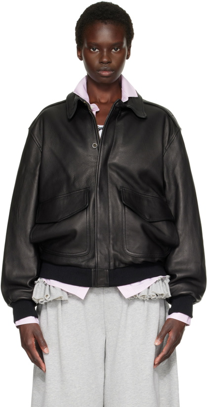 Photo: HommeGirls Brown Zip Leather Bomber Jacket