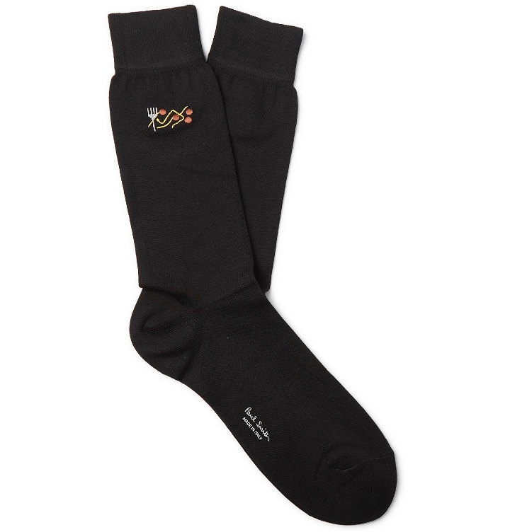Photo: Paul Smith - Embroidered Cotton-Blend Socks - Black