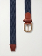 ANDERSON & SHEPPARD - 3.5cm Leather-Trimmed Woven Belt - Blue