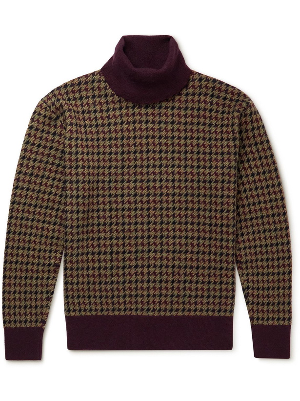 Photo: Loro Piana - Dolcevita Houndstooth Cashmere and Silk-Blend Rollneck Sweater - Brown