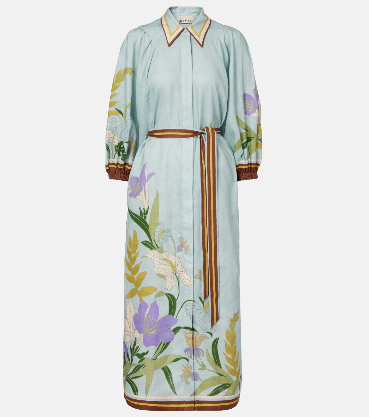 Alémais Belted floral linen shirt dress