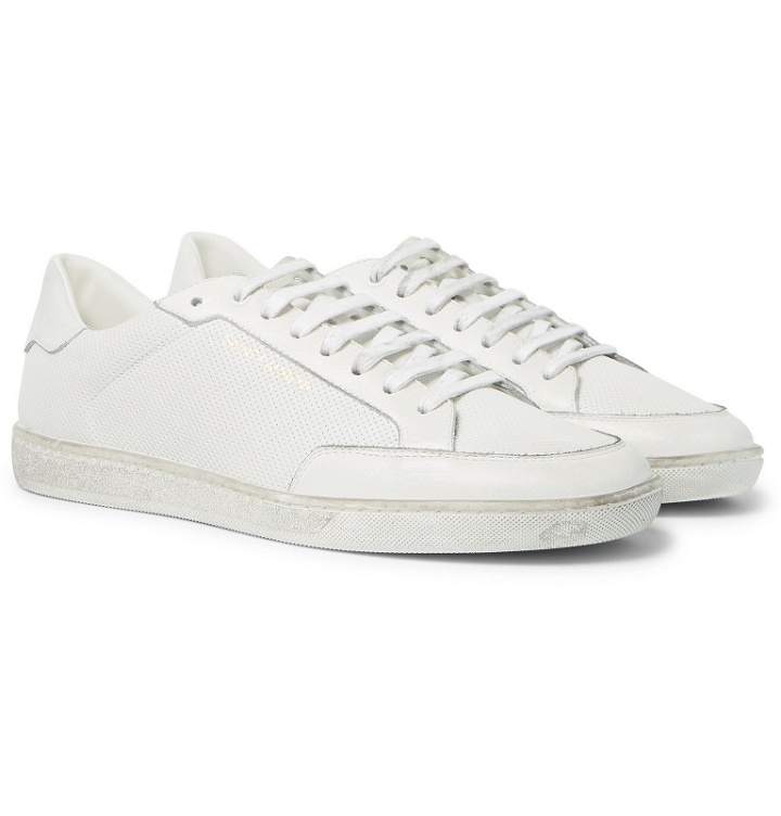 Photo: SAINT LAURENT - Perforated Leather Sneakers - White