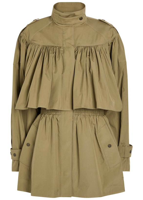 Photo: Chloe Gathered Cotton-poplin Coat Olive