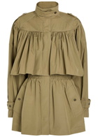 Chloe Gathered Cotton-poplin Coat Olive
