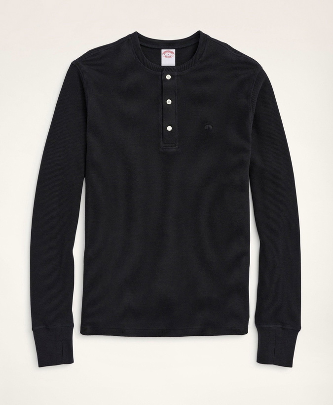 Photo: Brooks Brothers Men's Waffle Henley in Stretch Cotton | Black