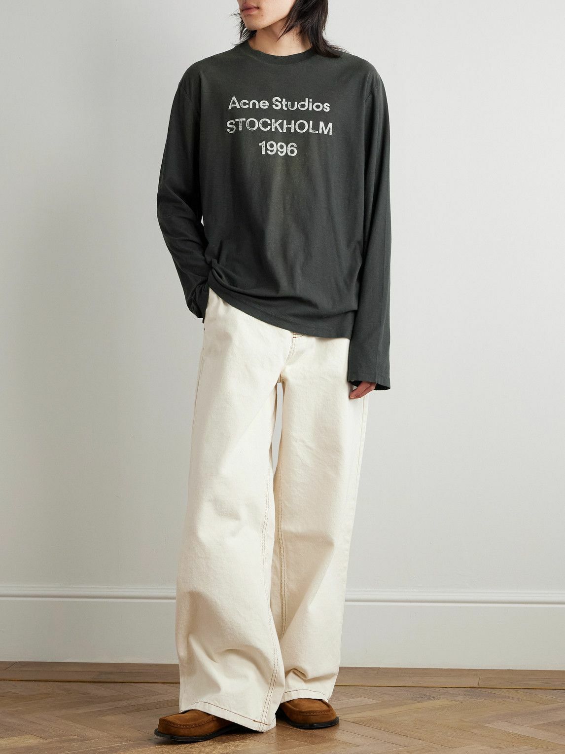 最安値！Acne Studios Edden U 1996 ロゴ Tシャツ Acne Studios - Edden U 1996 Logo-Printed Distressed Cotton and
