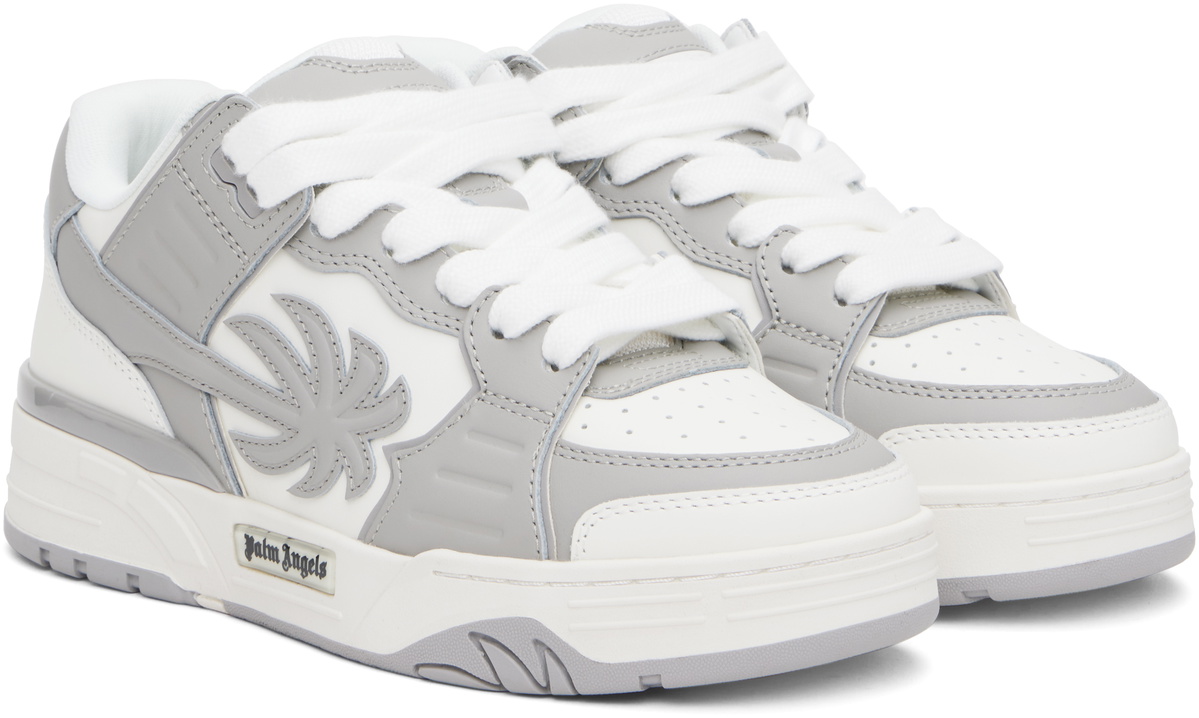 Palm Angels White & Gray Venice Leather Sneakers