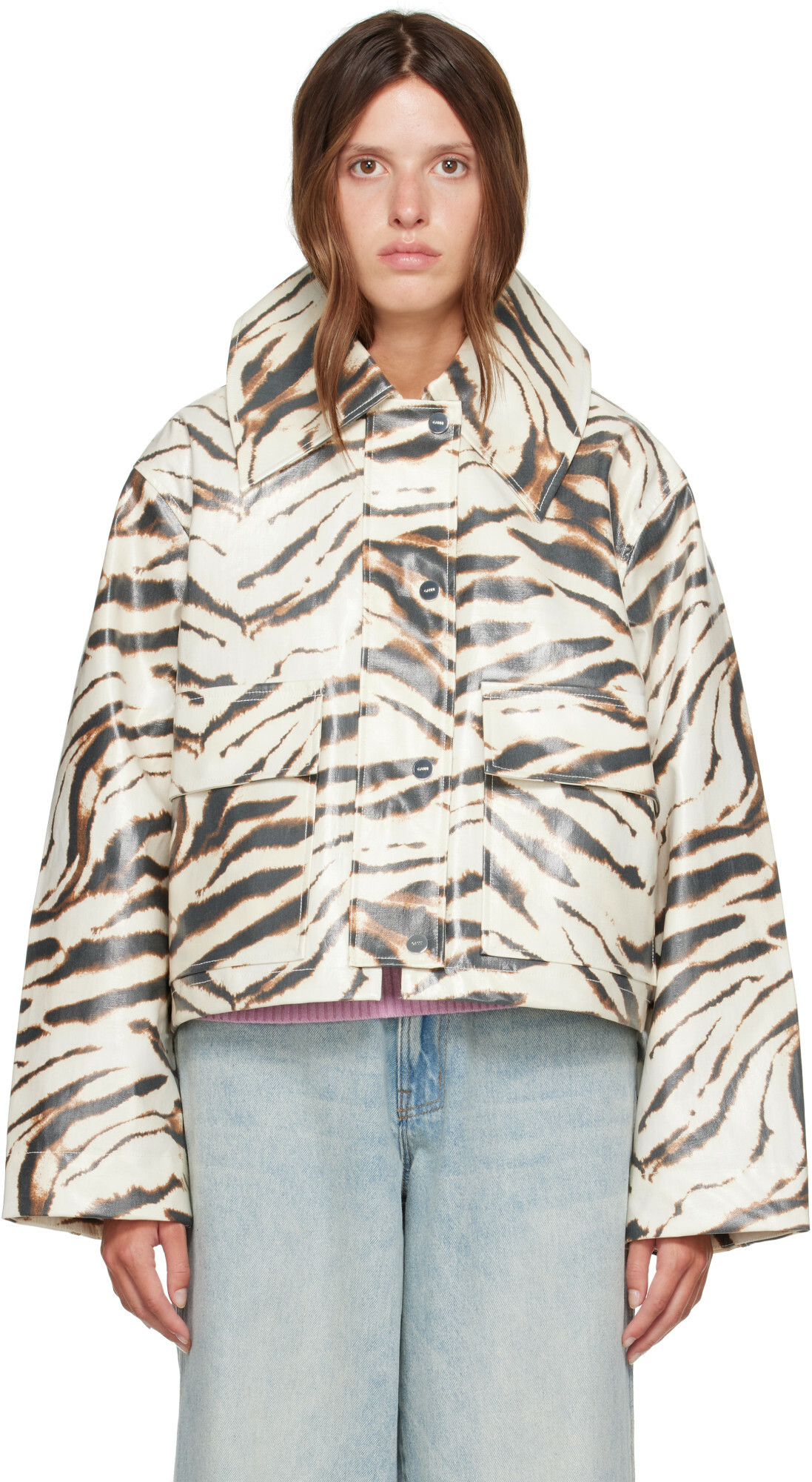 GANNI Beige Laminated Zebra Jacket