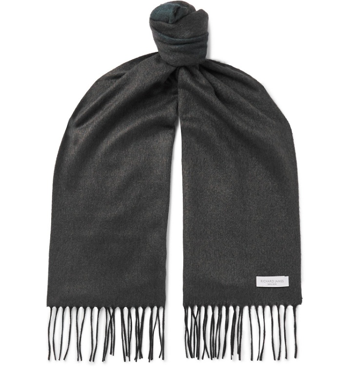 Photo: Richard James - Fringed Silk and Cashmere-Blend Scarf - Gray