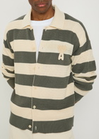 Ami Paris Logo-appliquéd Striped Fine-knit Cotton Shirt White