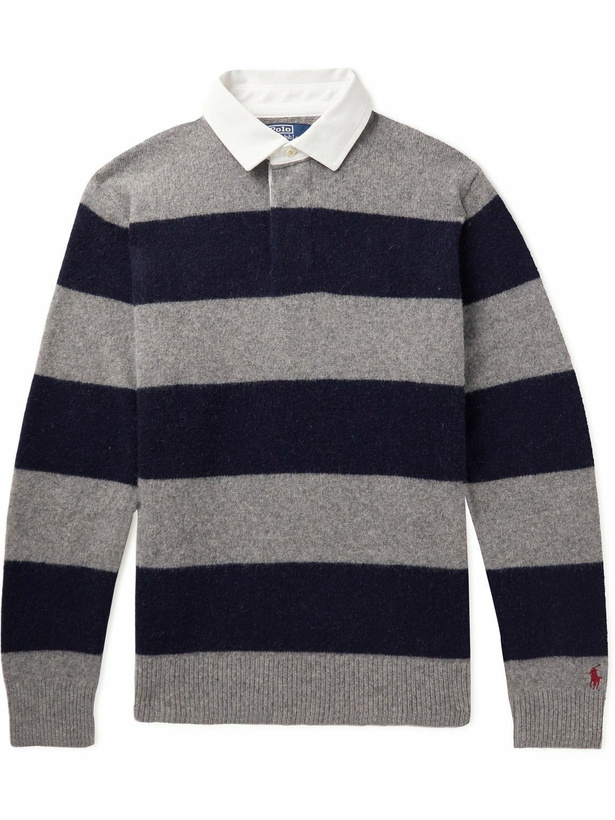 Photo: Polo Ralph Lauren - Striped Wool and Cashmere-Blend Polo Shirt - Blue