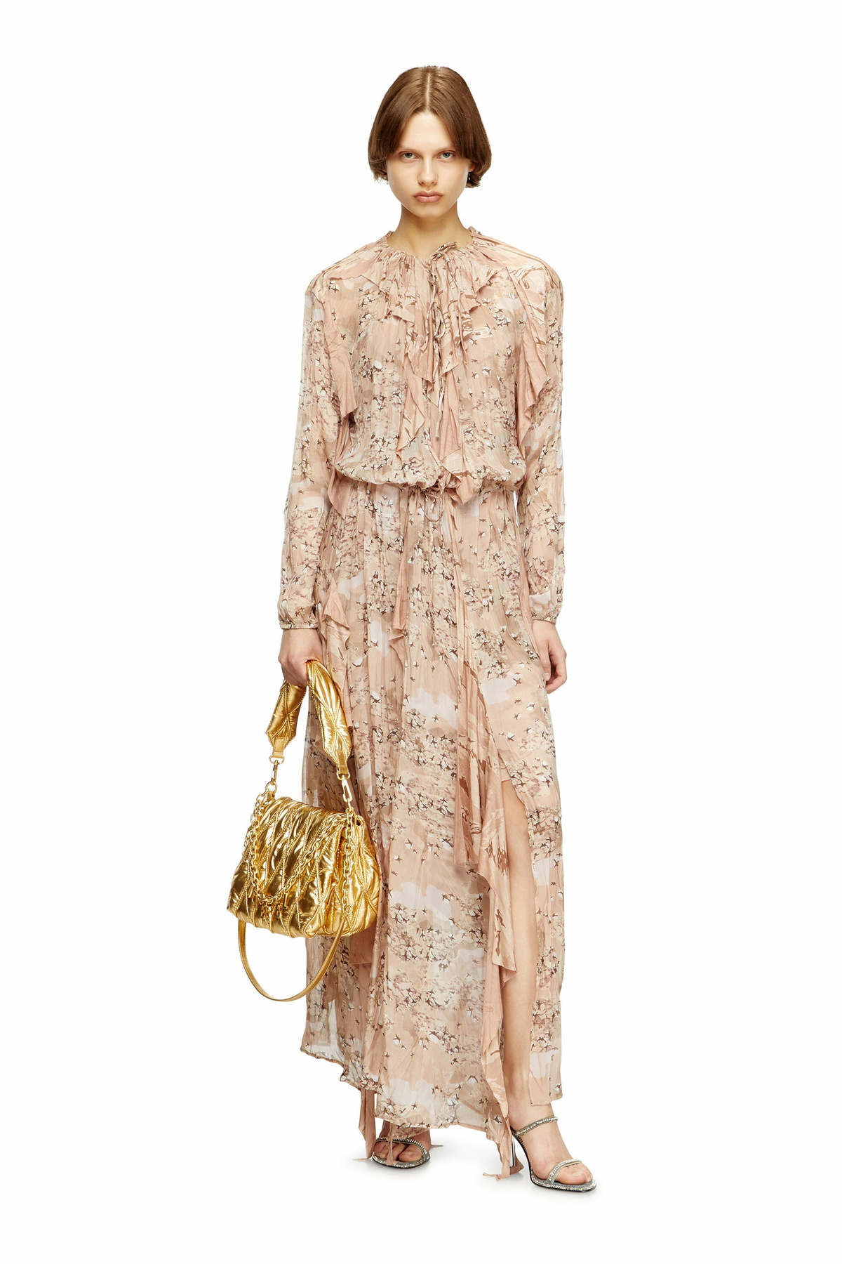 Diesel Ruffled maxi dress in camo chiffon - Dresses Womens in Pink