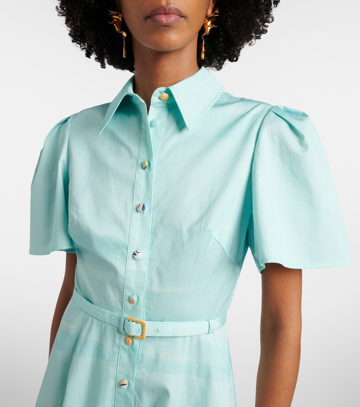 Leo Lin Printed belted cotton shirt dress