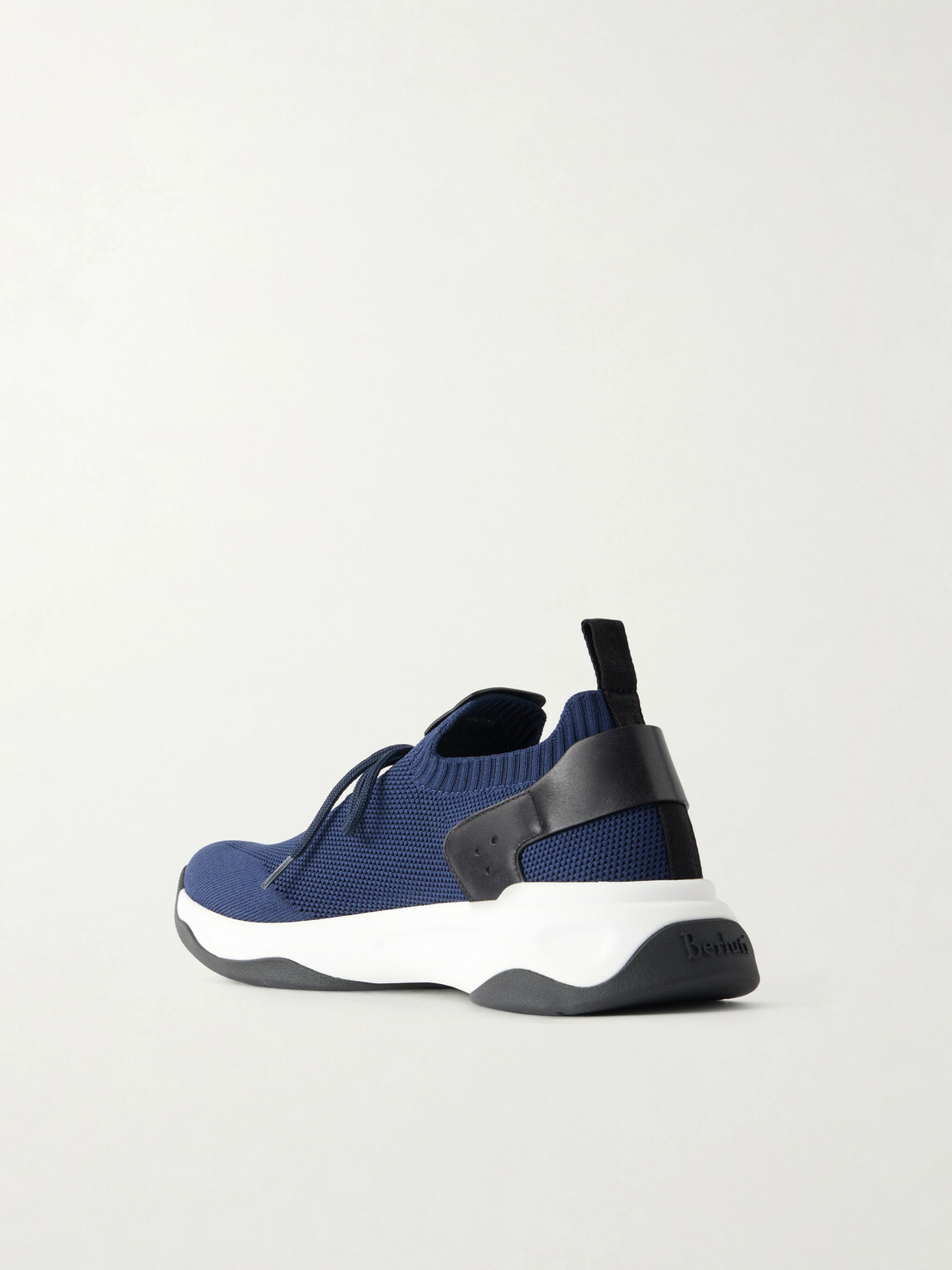 Berluti - Shadow Logo-Embroidered Leather-Trimmed Stretch-Knit Sneakers - Blue