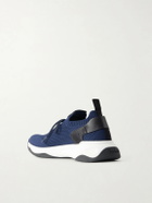 Berluti - Shadow Logo-Embroidered Leather-Trimmed Stretch-Knit Sneakers - Blue