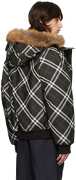 Burberry Brown Faux-Fur Trim Check Down Bomber Jacket