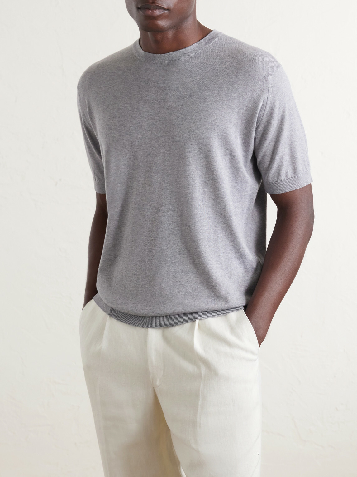 John Smedley - Torin SS Cotton-Knitted T-Shirt - Gray
