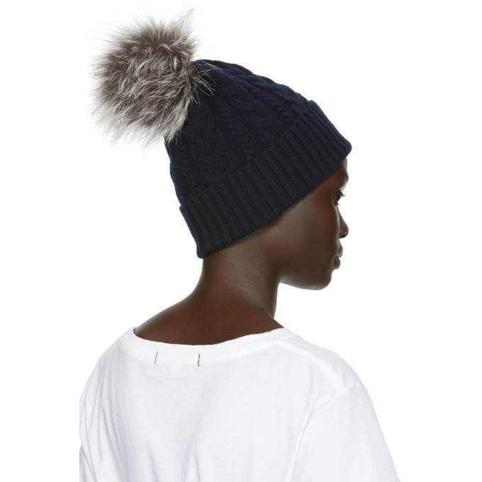 Moncler Navy Cable-Knit Pom Beanie Moncler | Accessories | Moncler Navy Cableknit Pom Beanie  main image 3
