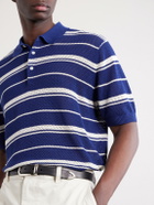 Beams Plus - Striped Knitted Cotton Polo Shirt - Blue