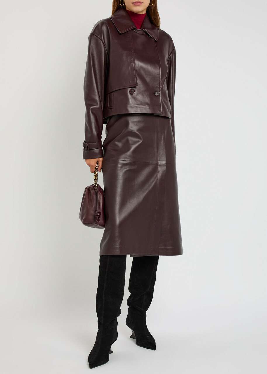 Joseph Blaise Cropped Leather Jacket Plum