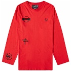 Fred Perry x Raf Simons Long Sleeve Printed T-Shirt in Goji Berry