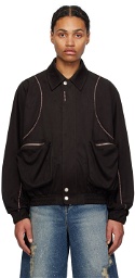 lesugiatelier Brown Embroidered Faux-Leather Bomber Jacket