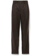 Auralee - Straight-Leg Pleated Wool-Flannel Trousers - Brown