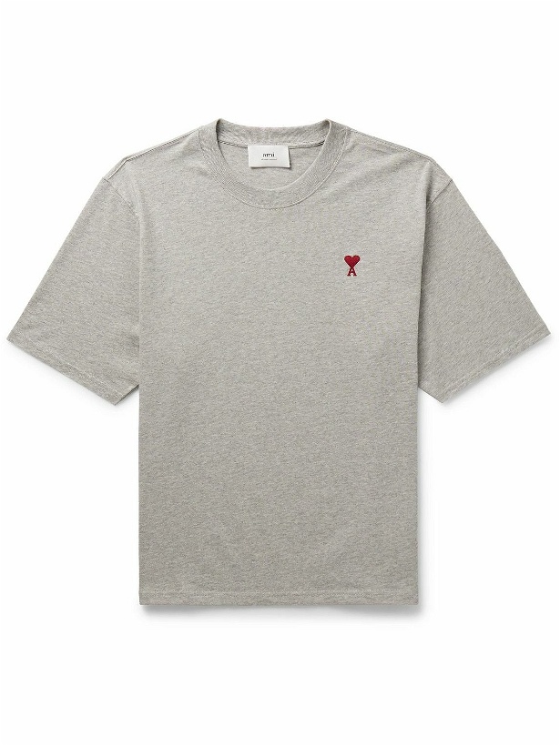 Photo: AMI PARIS - Logo-Embroidered Organic Cotton-Jersey T-Shirt - Gray