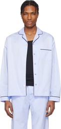 Tekla Blue Sateen Long-Sleeved Pyjama Shirt