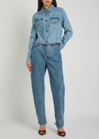Balmain Cropped Denim Jacket Light Blue