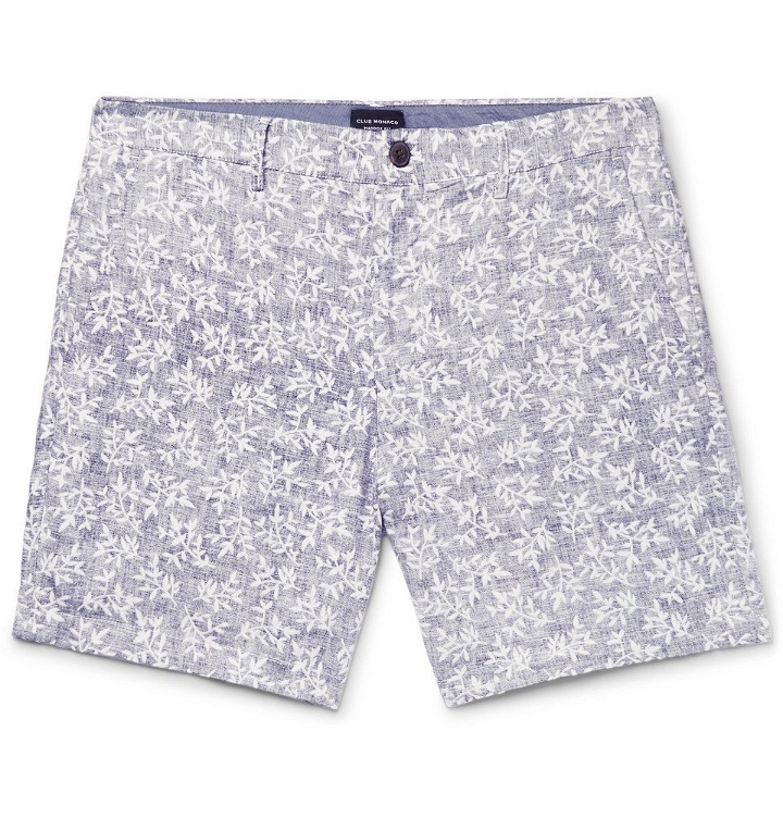 Photo: Club Monaco - Baxter Slim-Fit Printed Linen and Cotton-Blend Twill Shorts - Blue