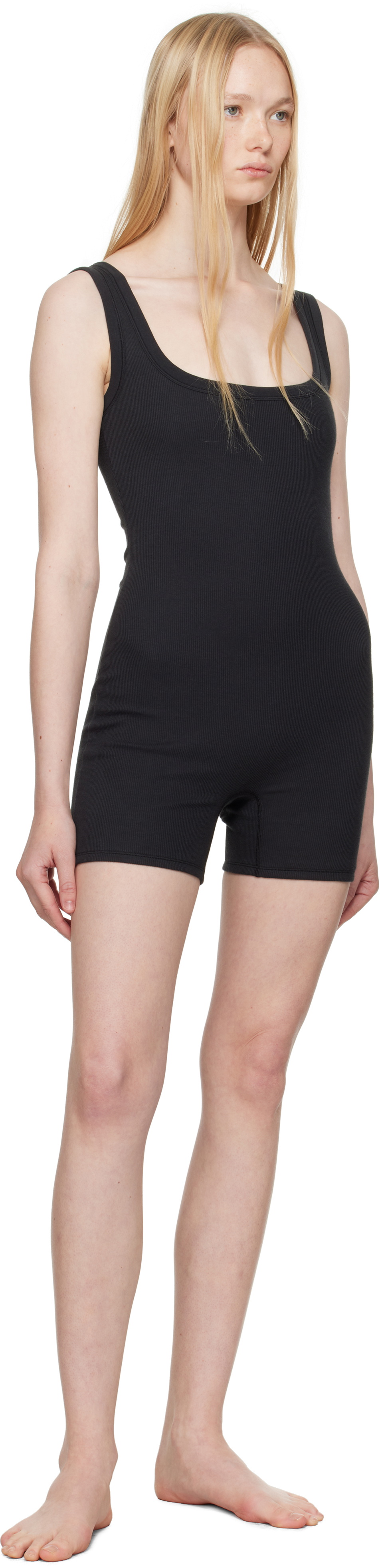 SKIMS Black Cotton Rib Onesie Romper