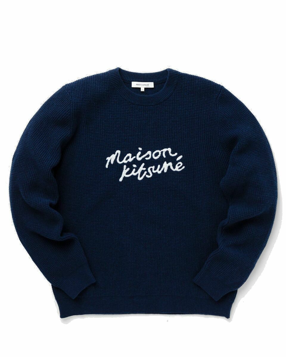 Photo: Maison Kitsune Maison Kitsune Handwriting Comfort Jumper Blue - Mens - Pullovers
