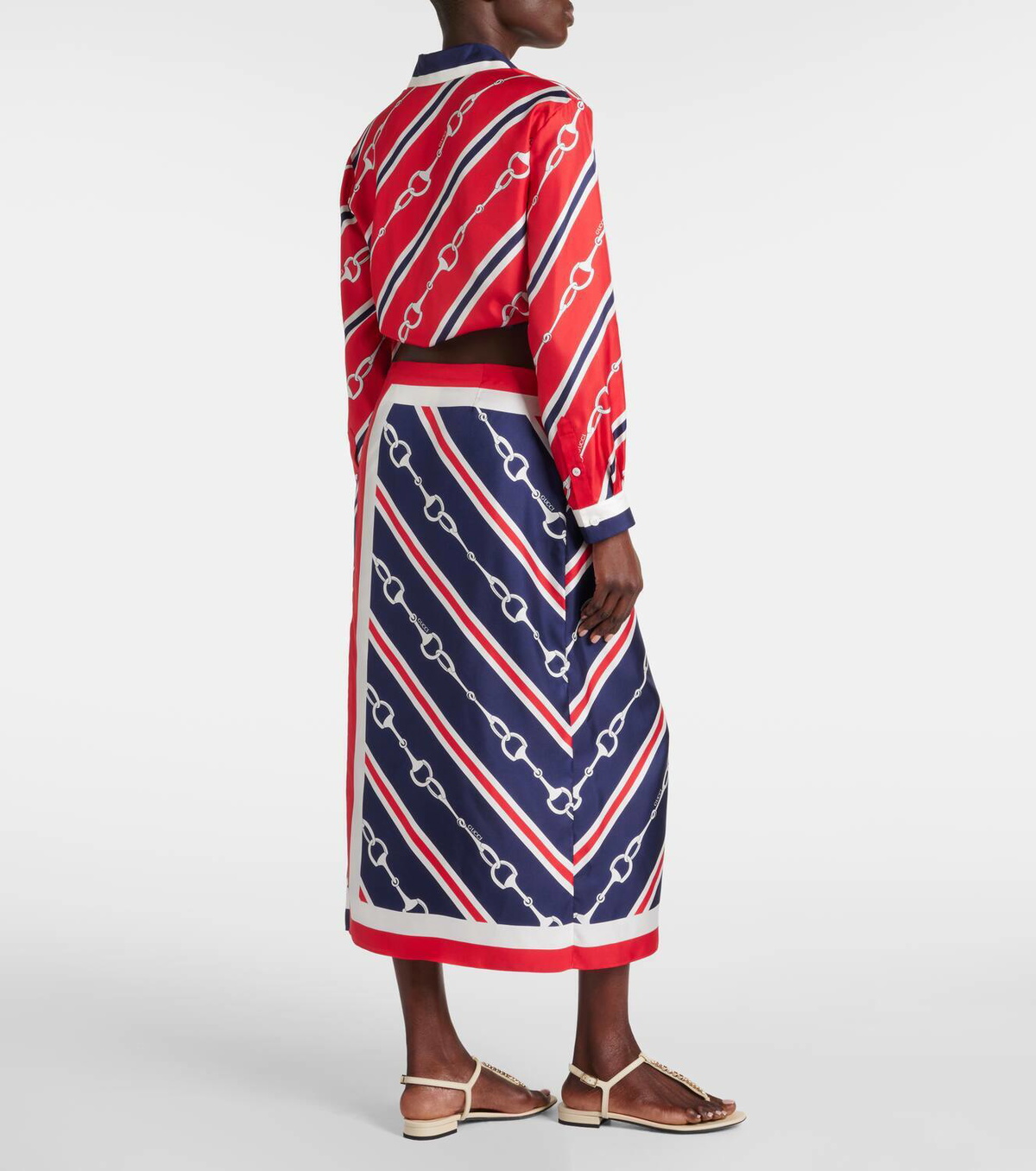 スカート GUCCI Horsebit print skirt Gucci Horsebit silk twill wrap skirt Gucci