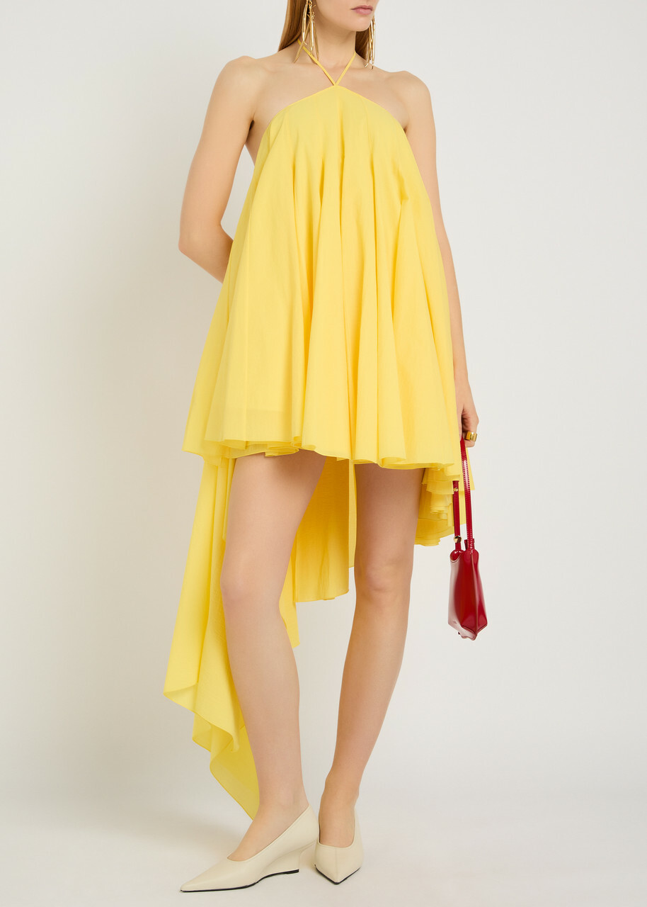 Jacquemus La Triangle Courte Asymmetric Cotton-blend Mini Dress Yellow